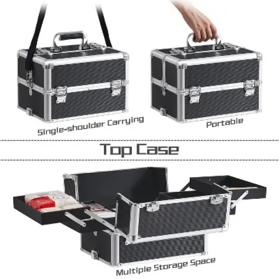 Yaheetech 5-in-1 Professional Makeup Train Case on Wheels, Black image {2}
