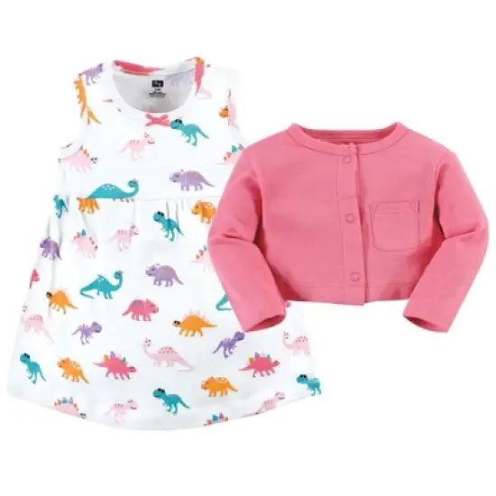 Hudson Baby Infant and Toddler Girl Cotton Dress and Cardigan Set, Cute-A-Saurus image {2}