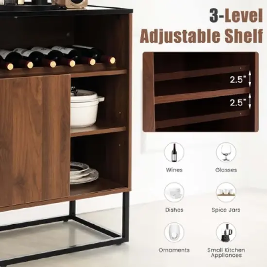 Costway Wine Storage Cabinet Buffet Sideboard with Adjustable Shelf & Sliding Door Kitchen image {5}