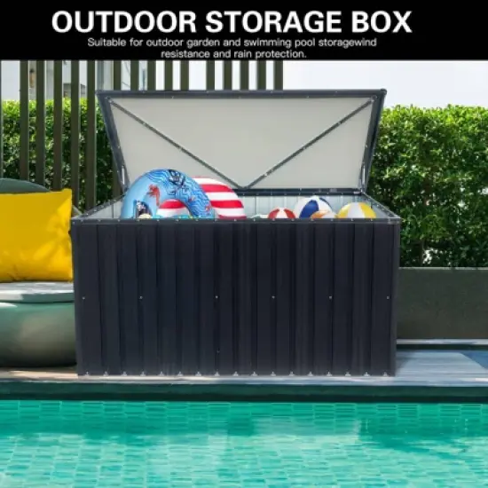 WELLFOR 215gal Outdoor Storage Container Metal Storage Box Black image {3}