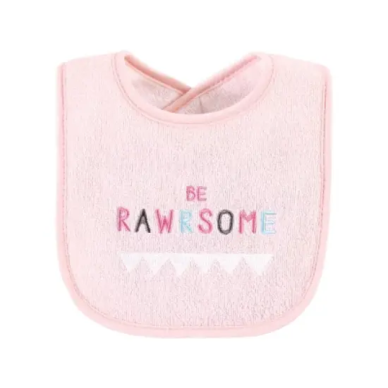 Hudson Baby Infant Girl Cotton Terry Drooler Bibs with Fiber Filling, Girl Dino, One Size image {8}