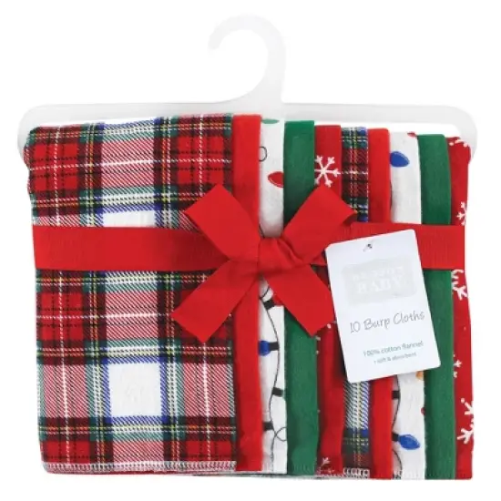 Hudson Baby Unisex Baby Cotton Flannel Burp Cloths, White Tartan, One Size image {1}
