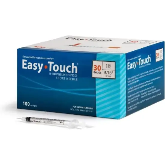 Easy Touch Insulin Syringes Short Needle 30 Gauge 1mL 8mm, 100 Ct image {6}