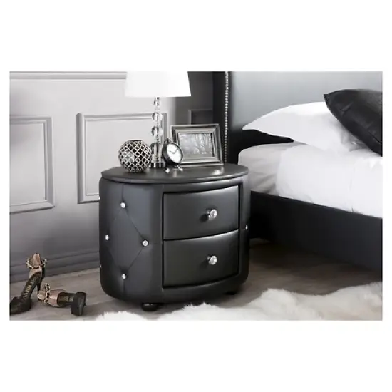 Davina Hollywood Glamour Style Oval 2 - Drawer Faux Leather Upholstered Nightstand - Baxton Studio image {5}