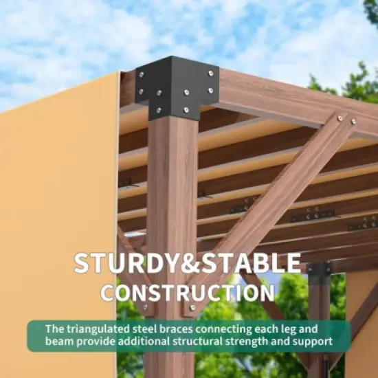 Wooden Pergola - 12'X14' Cedar Wood with Retractable Shade Canopy, Durable Rot-Resistant, Versatile image {2}