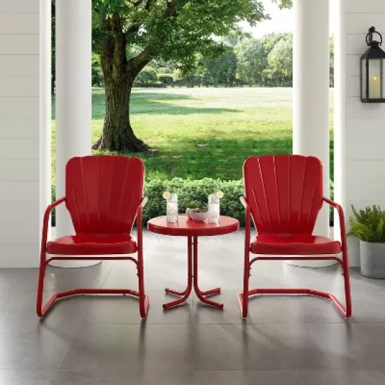 Ridgeland 3pc Outdoor Seating Set - Red - Crosley image {1}