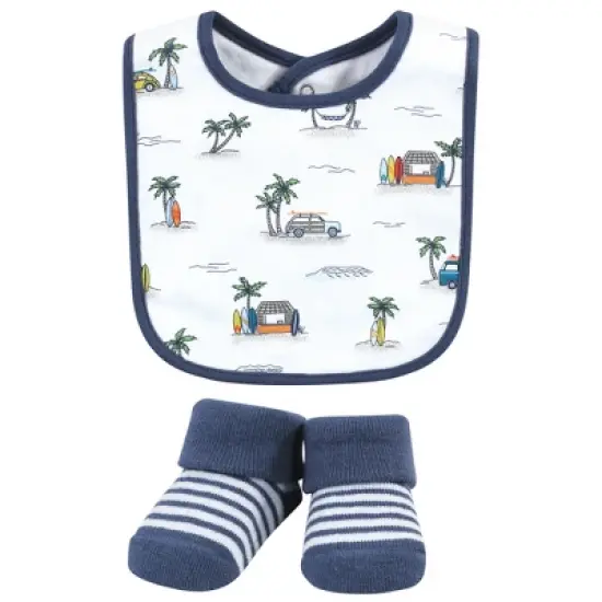 Hudson Baby Infant Boy Cotton Bib and Sock Set, Surfer Dude, One Size image {3}