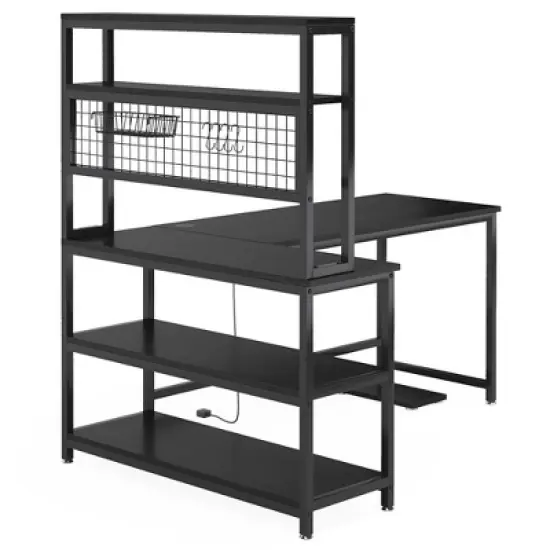 Resenkos Computer Desk, Gaming Desk,55" Reversible L-Shaped Desk with Wireless Charging & Shelves, image {2}