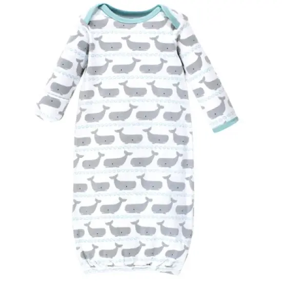 Hudson Baby Infant Boy Cotton Long-Sleeve Gowns 3pk, Whales Anchor, 0-6 Months image {3}
