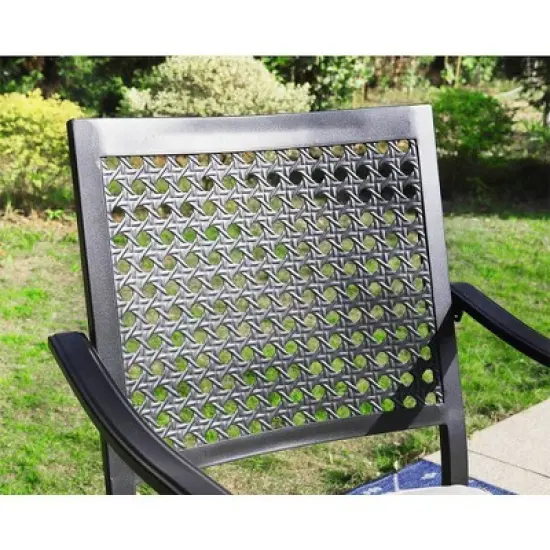 7pc Outdoor Dining Set with Swivel Chairs & Metal Table with Umbrella Hole - Captiva Designs image {7}