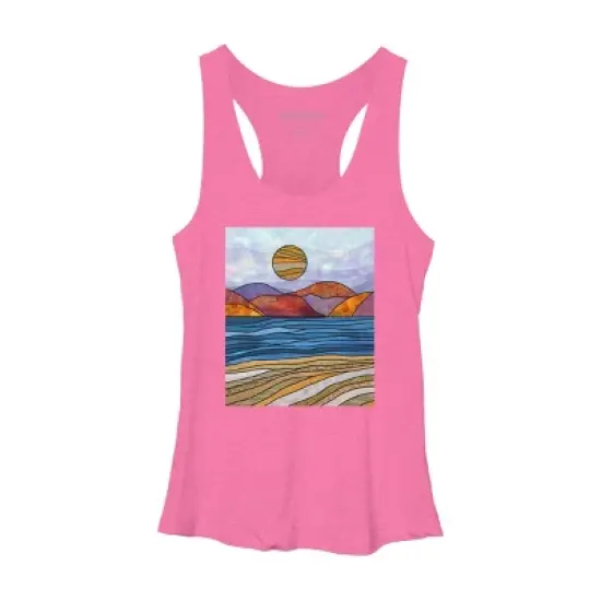 Women's Design By Humans Beach Landscape Stain Glass By Maryedenoa Racerback Tank Top image {3}