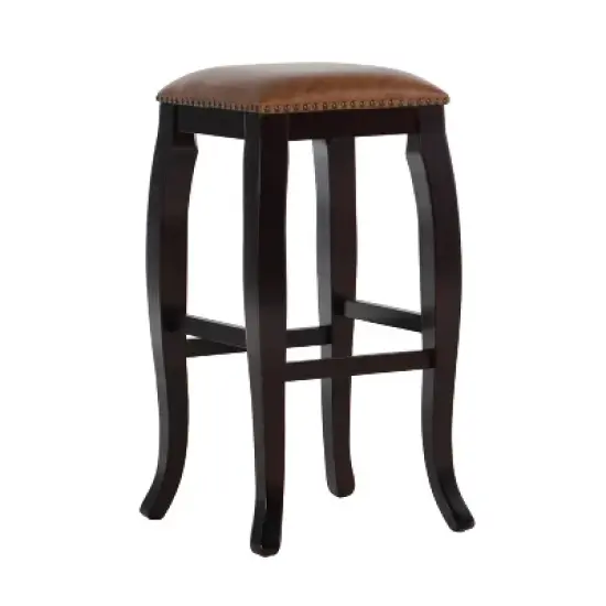 San Francisco Backless Faux Leather Barstool Wood Caramel - Linon image {5}