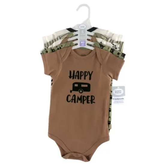 Luvable Friends Baby Boy Cotton Bodysuits 5pk, Happy Camper image {1}