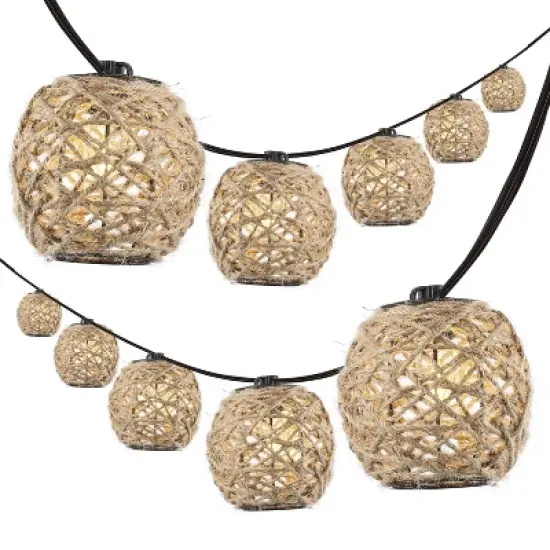 JONATHAN Y Oahu 10' 10-Light Incandescent C7 Hemp Rope Shaded String Lights: UL Listed, Indoor/Outdoor Use, LED Compatible image {7}