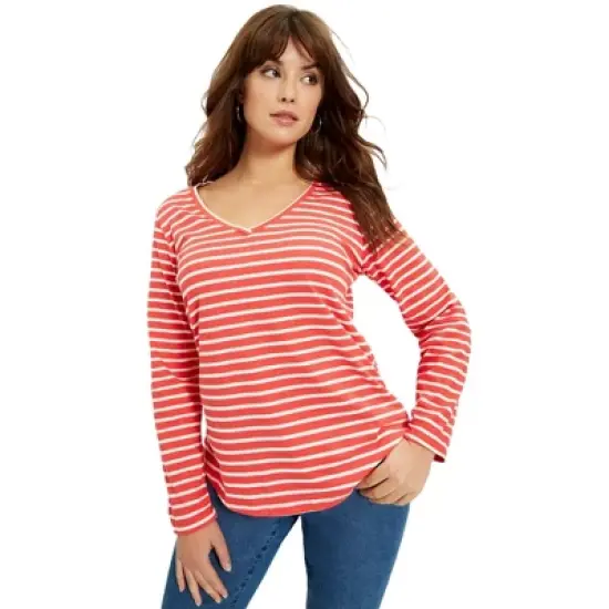 June + Vie by Roaman's Women&rsquo;s Plus Size Long-Sleeve V-Neck One + Only Tee image {10}