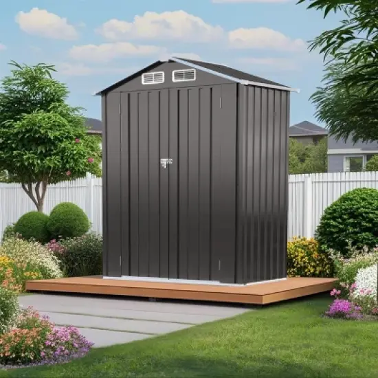 5X3 FT Gray Metal Outdoor Storage Shed with Lockable Door, All-Weather Small Compact Garden Tool Shed for Backyard or Lawn &ndash; Cuddlewood image {7}