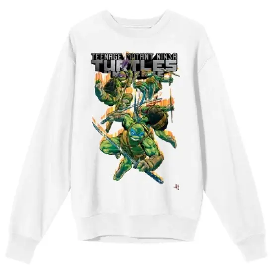 World Of TMNT Ninja Turtles With SwordsCrew Neck Long Sleeve White Adult Sweatshirt image {5}