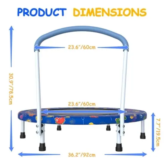 Whisen 36.2&rdquo; Mini Toddler Trampoline with 6 Legs and Foam-covered Handle for Kids, Unique Print Design image {8}