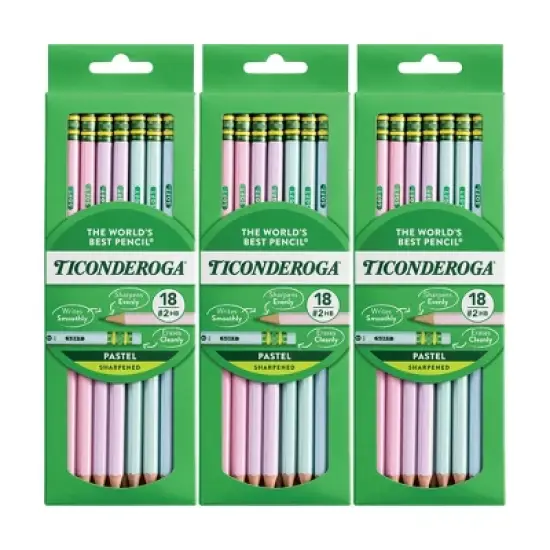 Ticonderoga&reg; Wooden Pencil Pastel, Sharpened, 18 Per Pack, 3 Packs image {5}