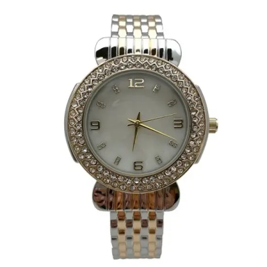 Olivia Pratt Round Face Rhinestone Bezel Bangle Women Watch image {5}