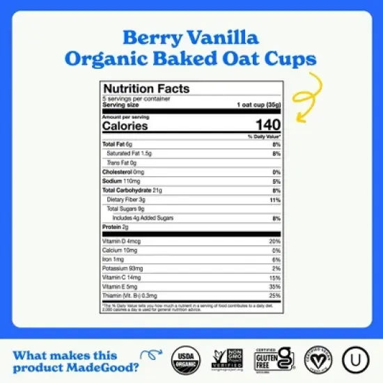 MadeGood Snack Bars Berry Vanilla Oat Cups - 1.23oz/5ct image {5}