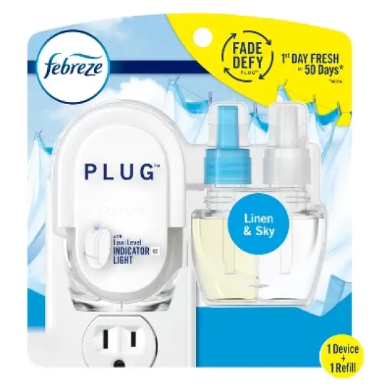 Febreze Fade Defy Plug Air Freshener & Odor Fighter Starter Kit - Linen & Sky - 0.87 fl oz image {13}