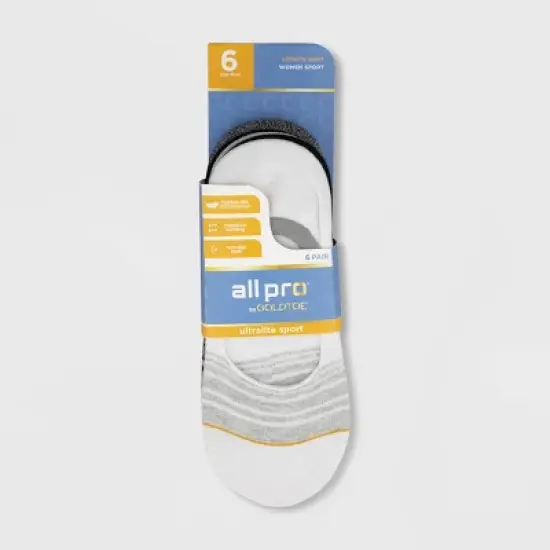 All Pro Women's 6pk Sport Liner Socks - White/Black/Gray 4-10: Moisture Wicking, Hidden Gel Heel Grip image {1}