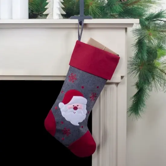 Northlight 19" Gray and Red Embroidered Santa Claus Christmas Stocking image {1}
