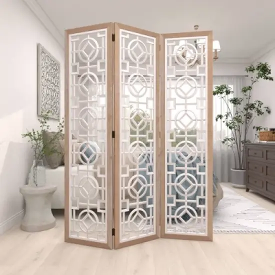 Farmhouse Wood Patterned Room Divider Screen White - Olivia & May image {11}