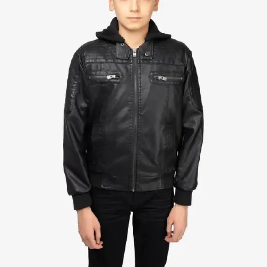 X RAY Boy's Lined PU Jacket With Knit Hood image {1}