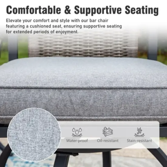 Captiva Designs 3pc Outdoor Patio Metal Bar Height Table & Bar Swivel Chair with Cushion and Armrest image {4}