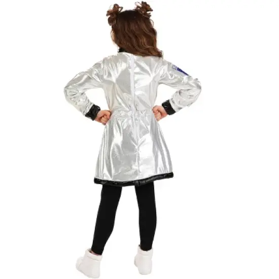 HalloweenCostumes.com Kid's Astronaut Costume Dress, Intergalactic Space Suit, Metallic Cosmic Halloween Costume for Girls image {3}