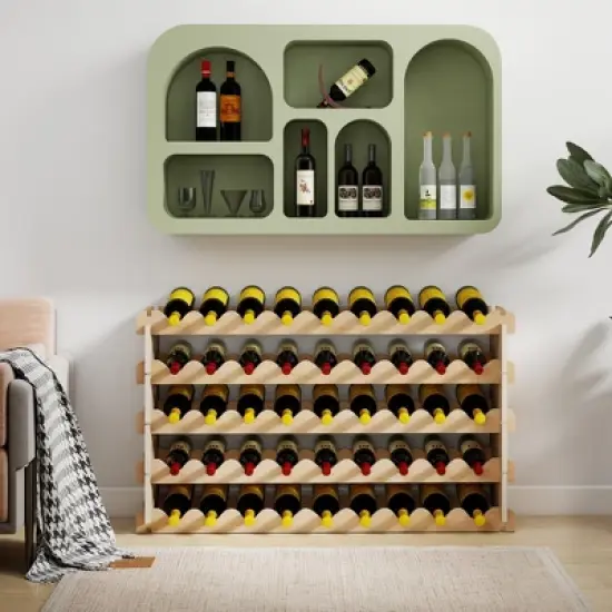 Sandinrayli Stackable Wine Rack, 6-Tier Freestanding Modular 54-Wine Bottle Storage Display Shelf for Kitchen Bar Pantry Cellar image {10}