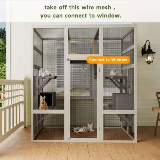 ORRD Large Gray Wooden Outdoor Catio with 5 Platforms & 2 Resting Boxes, Waterproof UV-Resistant Cat Enclosure Shelter image {3}