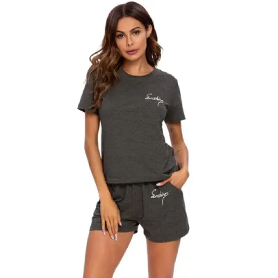 cheibear Womens Sleepwear Crew Neck Nightwear with Shorts Loungewear Pajama Set image {9}