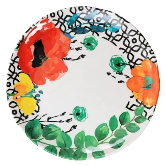 12pc Grace Melamine Dinnerware Set - Elama: Floral Botanical Dishes, Off-White, Service for 4, Dishwasher-Safe image {3}