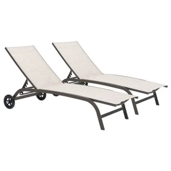 2pc Outdoor Adjustable Chaise Lounge Chairs with Wheels - Beige - Crestlive Products: Aluminum Frame, Rust & Weather-Resistant image {13}