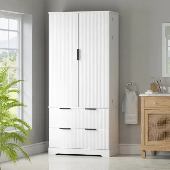 72" Freestanding Fluted Pantry Cabinet with 2 Large Drawers & Adjustable Door Spice Racks for Kitchen or Entryway Storage-Cuddlewood image {8}