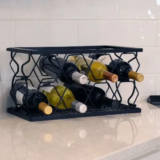 Sunnydaze Indoor Metal Collapsible Tabletop Wine Rack for the Kitchen or Bar - Black image {1}