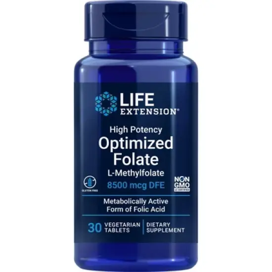 High Potency Optimized Folate-L-Methylfolate-8500 mcg DFE by Life Extension  -  30 Vegetarian Tablets image {2}