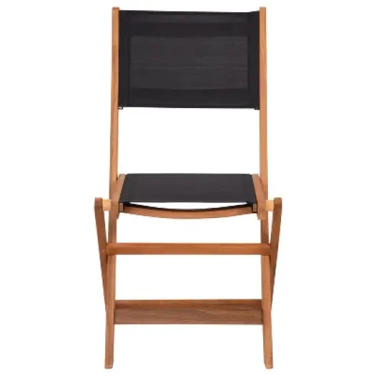 Emma and Oliver Set of Two Weather Resistant All Natural Acacia Wood Folding Bistro Chairs with Textilene Mesh Seats and Backs image {8}