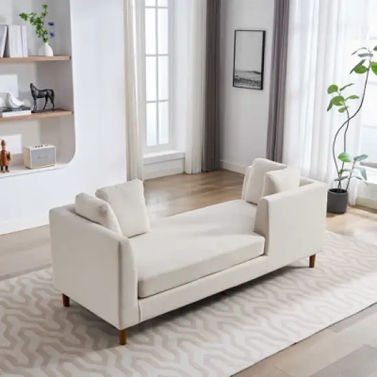 LOVMOR 77.95'' Wide Modern Double-Sided Upholstered Chaise Lounge Indoor, Chenille Fabric Sleeper Sofa Couch With 4 Throw Pillows, Rubberwood Legs image {14}