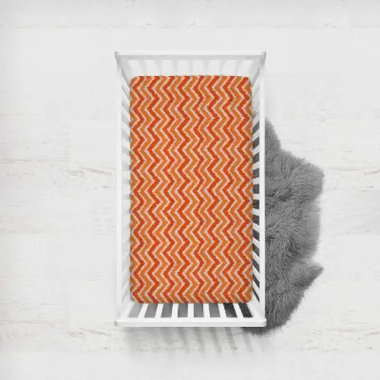Bacati - Chevron Ikat Orange 100 percent Cotton Universal Baby US Standard Crib or Toddler Bed Fitted Sheet image {4}