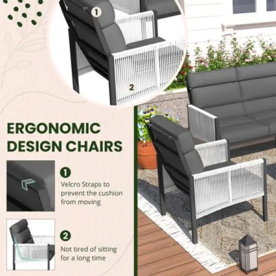 Cesicia 4-Piece Gray Patio Sofa Set With Side Table & Cushions for Relaxing in Your Backyard, Porch, Poolside image {2}