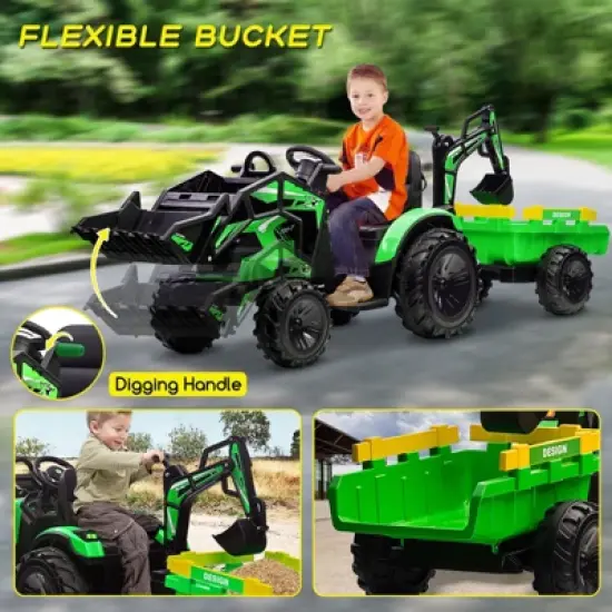 24V Ride On Toys, Ride On Tractor with Remote Control, Excavator & Bulldozer, Electric Vehicle w/Trailer, Digger, Shovel Bucket, EVA Tires image {4}