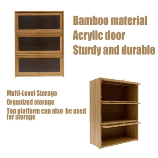 YIYIBYUS 3 Tiers Kitchen Countertop Pantry Storage Cabinet, Log color image {3}