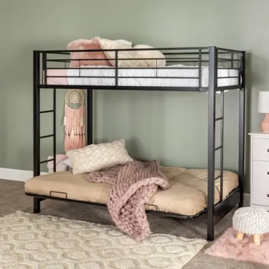 Twin Over Futon Analise Metal Bunk Bed Black - Saracina Home image {1}