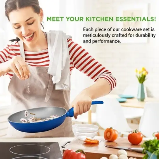 NutriChef 12pc Non-Stick Kitchen Cookware Set - Blue (NCCW12BLU) image {5}