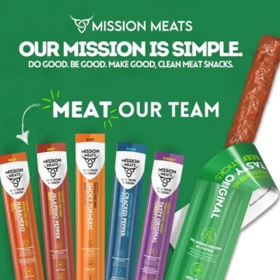 Mission Meats Beef Sticks &ndash; 100% Grass Fed & Pasture Raised, Sugar Free, Individually Wrapped Healthy Snacks, Whole 30 & Paleo, Original 1oz (12ct) image {6}