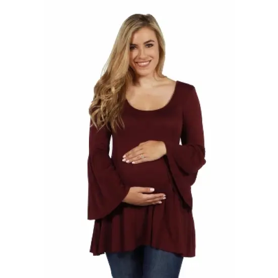 24seven Comfort Apparel Long Bell Sleeve Flared Maternity Tunic Top image {5}